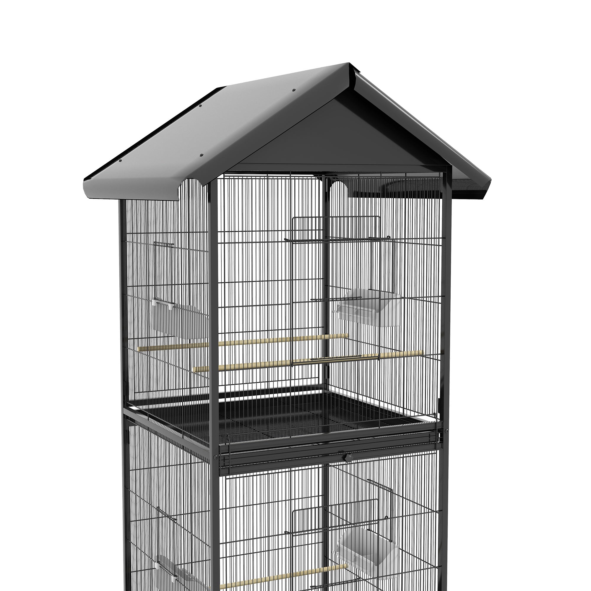 2-in-1 Large Bird Cage with 2 Floors Convertible into a Single Birdcage with 4 Feeders, 4 Perches, and Removable Trays for Canaries, Parrots 78x75x168 cm Black