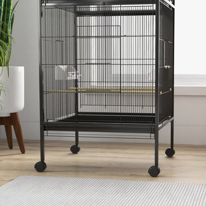 2-in-1 Large Bird Cage with 2 Floors Convertible into a Single Birdcage with 4 Feeders, 4 Perches, and Removable Trays for Canaries, Parrots 78x75x168 cm Black