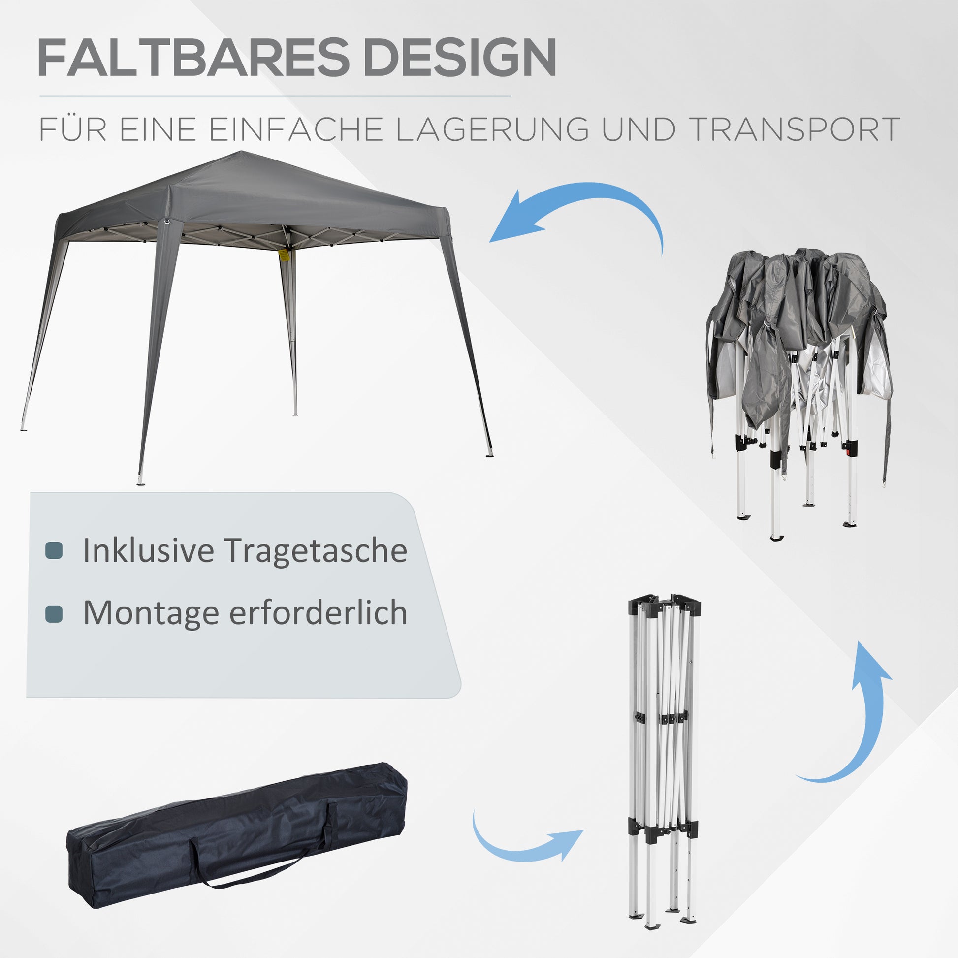2.4x2.4m Foldable Pavilion with UV Protection, Party Tent Including Carry Bag for Garden, Balcony, Steel Gray