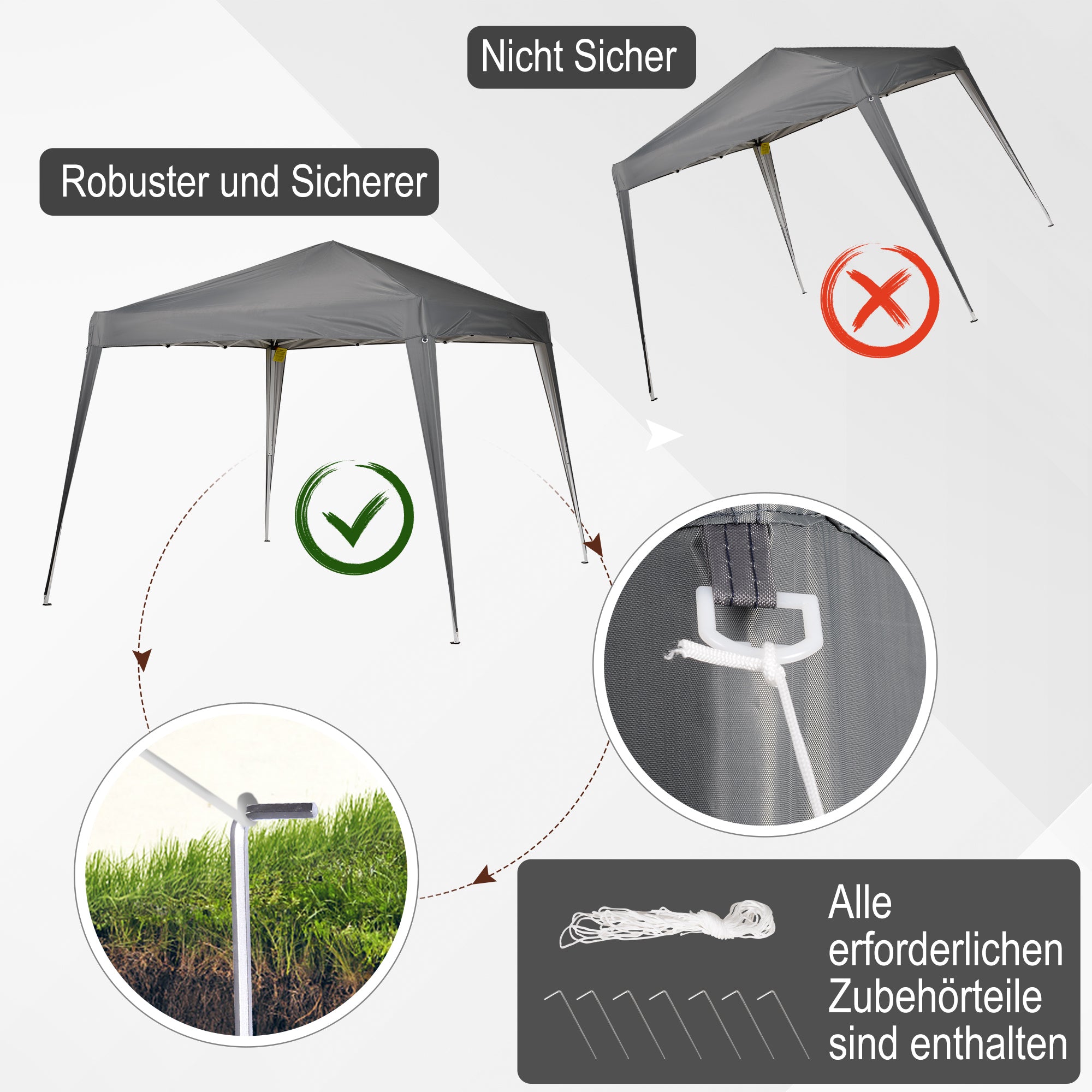2.4x2.4m Foldable Pavilion with UV Protection, Party Tent Including Carry Bag for Garden, Balcony, Steel Gray