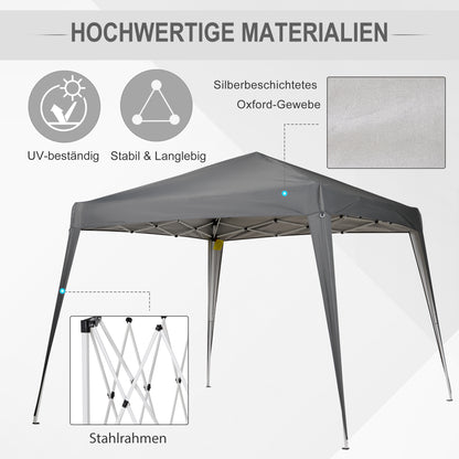 2.4x2.4m Foldable Pavilion with UV Protection, Party Tent Including Carry Bag for Garden, Balcony, Steel Gray