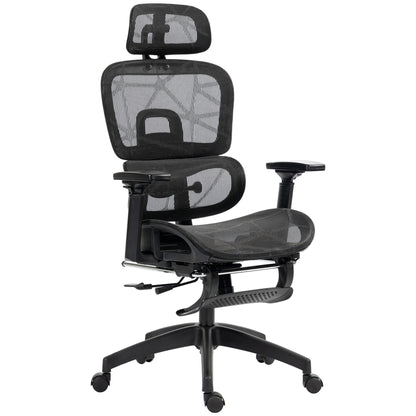 Office Chair Ergonomic Desk Chair with Armrest, Headrest, Lumbar Support, Height Adjustable Mesh Swivel Chair with Rocking Function, Reclining Function, Footrest Black