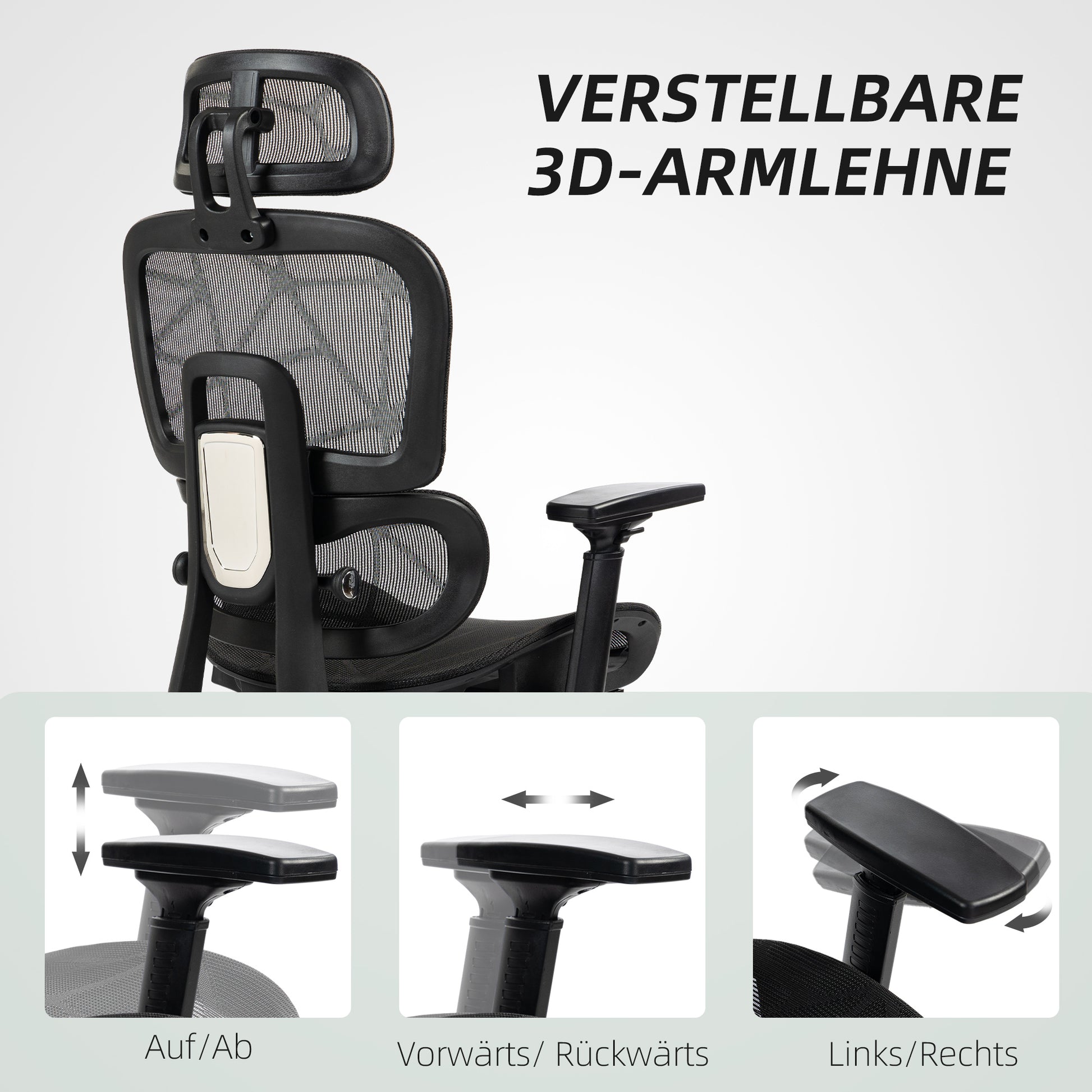 Office Chair Ergonomic Desk Chair with Armrest, Headrest, Lumbar Support, Height Adjustable Mesh Swivel Chair with Rocking Function, Reclining Function, Footrest Black