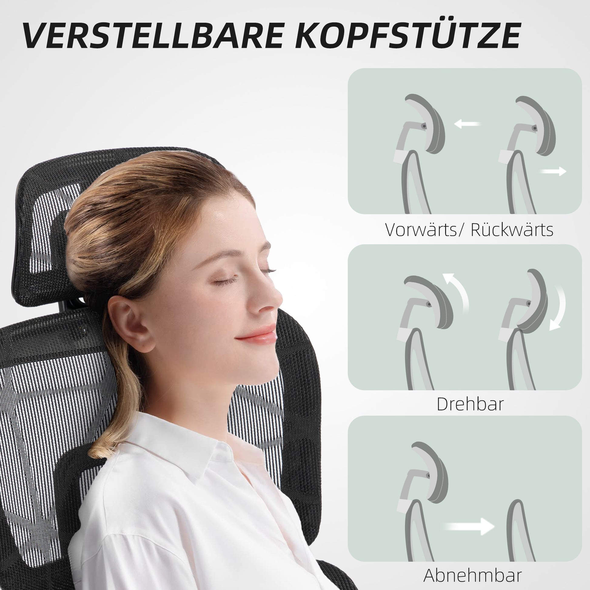 Office Chair Ergonomic Desk Chair with Armrest, Headrest, Lumbar Support, Height Adjustable Mesh Swivel Chair with Rocking Function, Reclining Function, Footrest Black