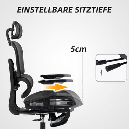 Office Chair Ergonomic Desk Chair with Armrest, Headrest, Lumbar Support, Height Adjustable Mesh Swivel Chair with Rocking Function, Reclining Function, Footrest Black