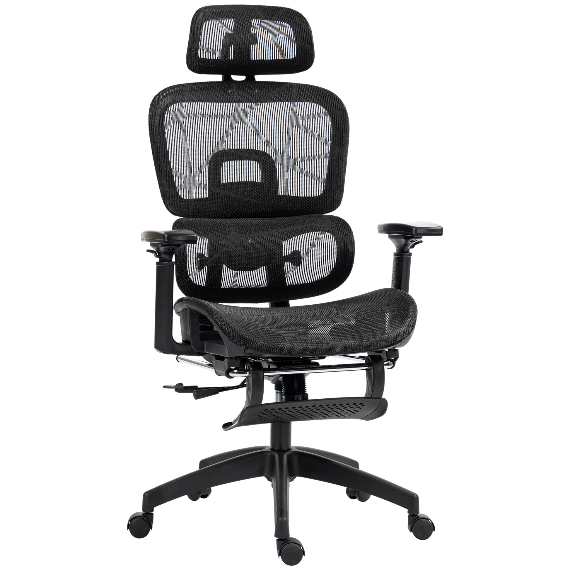 Office Chair Ergonomic Desk Chair with Armrest, Headrest, Lumbar Support, Height Adjustable Mesh Swivel Chair with Rocking Function, Reclining Function, Footrest Black