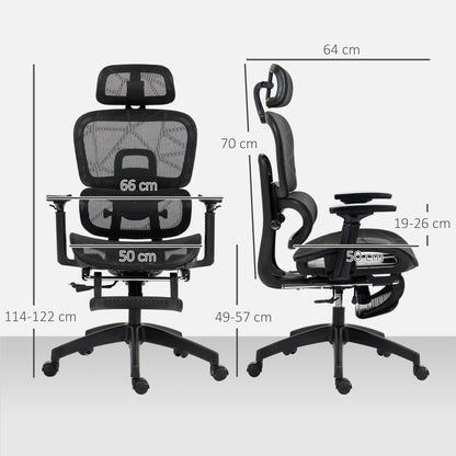 Office Chair Ergonomic Desk Chair with Armrest, Headrest, Lumbar Support, Height Adjustable Mesh Swivel Chair with Rocking Function, Reclining Function, Footrest Black