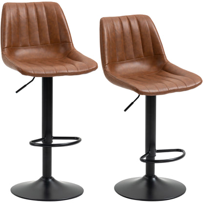 Bar Stool Set of 2, 360° Swivel Padded Bar Chair with Footrest, Backrest, Height Adjustable Faux Leather Counter Stool for Kitchen, Living Room, Dining Room Brown