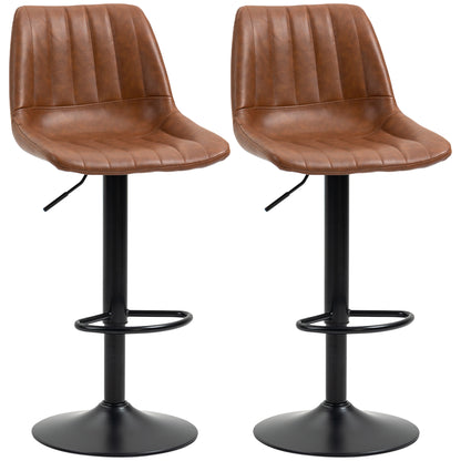 Bar Stool Set of 2, 360° Swivel Padded Bar Chair with Footrest, Backrest, Height Adjustable Faux Leather Counter Stool for Kitchen, Living Room, Dining Room Brown