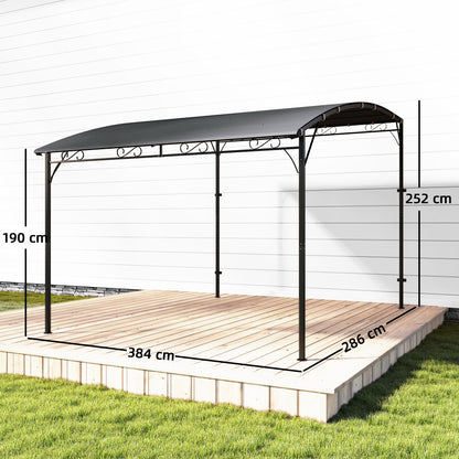 Wall-Mounted Garden Pergola, 12 ft 7 in x 9 ft 5 in — Sloped Drainage Roof, UPF30+ Waterproof Canopy, Powder-Coated Metal Frame, Gray