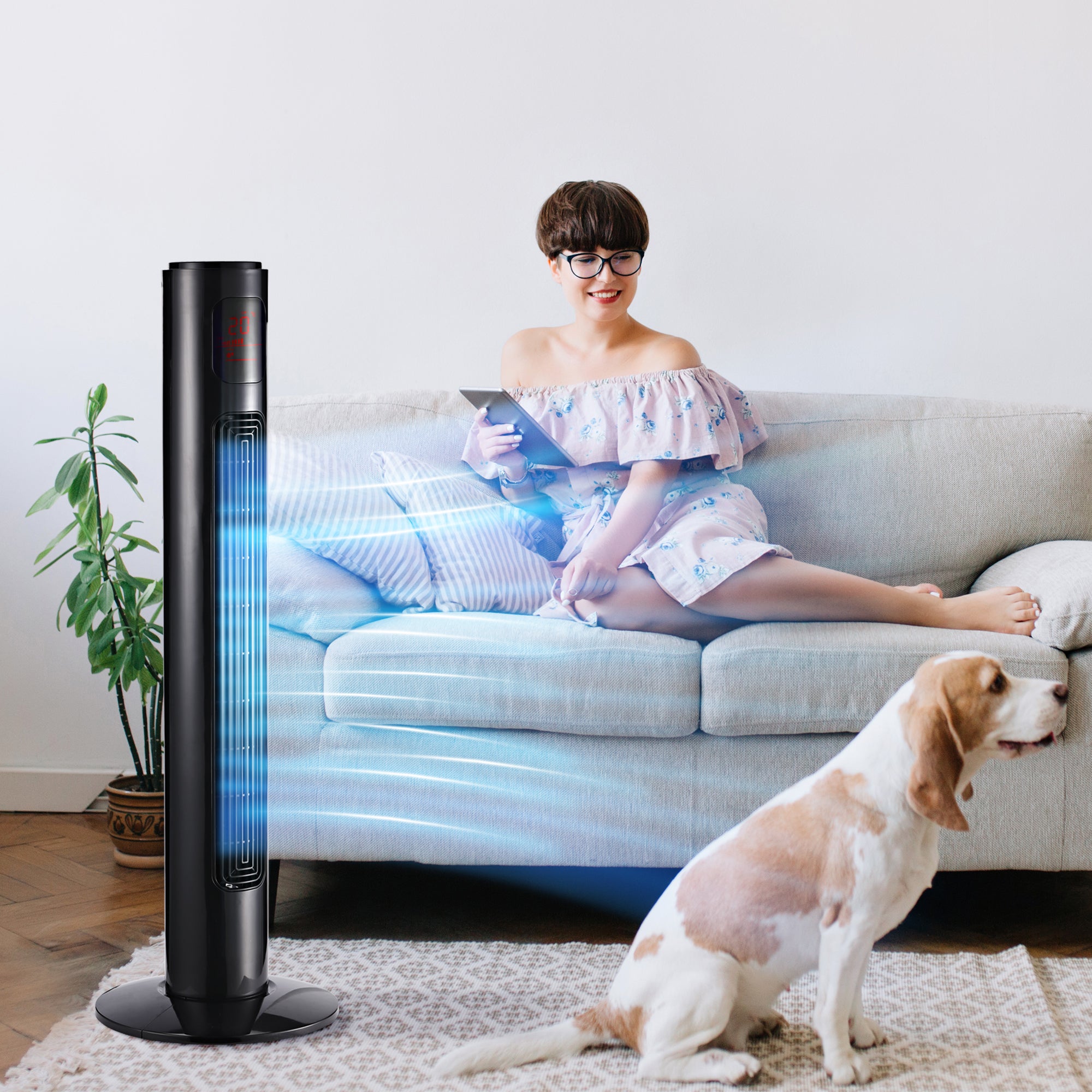 Silent 45W Tower Fan, Standing Fan for Bedroom with 3 Modes 3 Speeds, Remote Control, 70° Oscillation, Timer and LED Display, 96 cm Black