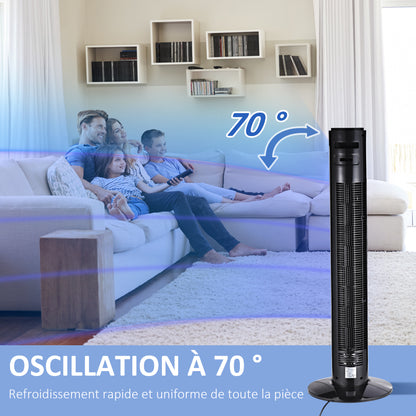 Silent 45W Tower Fan, Standing Fan for Bedroom with 3 Modes 3 Speeds, Remote Control, 70° Oscillation, Timer and LED Display, 96 cm Black