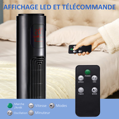 Silent 45W Tower Fan, Standing Fan for Bedroom with 3 Modes 3 Speeds, Remote Control, 70° Oscillation, Timer and LED Display, 96 cm Black