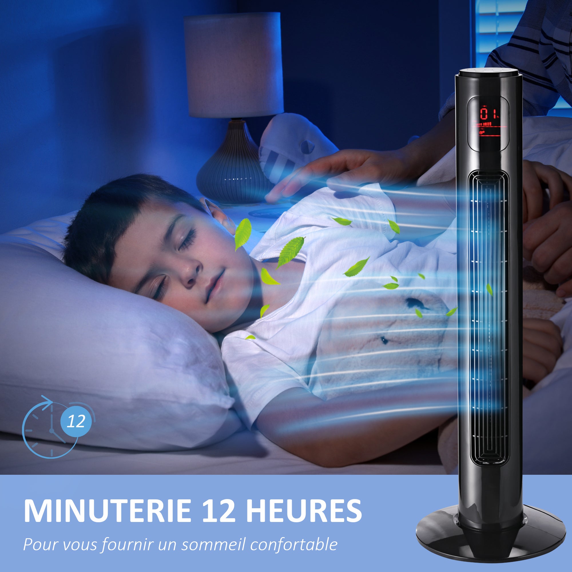 Silent 45W Tower Fan, Standing Fan for Bedroom with 3 Modes 3 Speeds, Remote Control, 70° Oscillation, Timer and LED Display, 96 cm Black