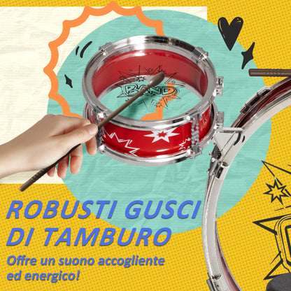 Kids Drum Set 3-6 Years 7 Piece with Stool and Drumsticks, Plastic and Metal Musical Toy, 72x29x56 cm, Red