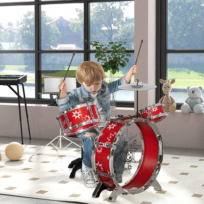 Kids Drum Set 3-6 Years 7 Piece with Stool and Drumsticks, Plastic and Metal Musical Toy, 72x29x56 cm, Red