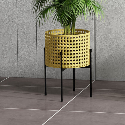 3-Piece Plant Stand Set Flower Stands with Rattan Look Plant Stools Flower Stools for Indoor and Outdoor Spaces Steel Gold