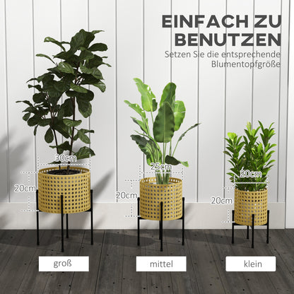 3-Piece Plant Stand Set Flower Stands with Rattan Look Plant Stools Flower Stools for Indoor and Outdoor Spaces Steel Gold