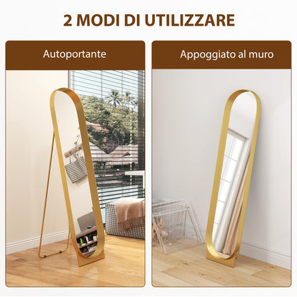 Full Length Floor Mirror 40x150 cm, Modern Vertical Mirror with Metal Frame and Shatterproof Film, Freestanding or Wall-Mounted, for Bedroom and Entryway, Gold