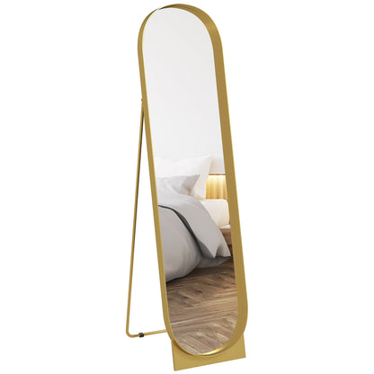 Full Length Floor Mirror 40x150 cm, Modern Vertical Mirror with Metal Frame and Shatterproof Film, Freestanding or Wall-Mounted, for Bedroom and Entryway, Gold