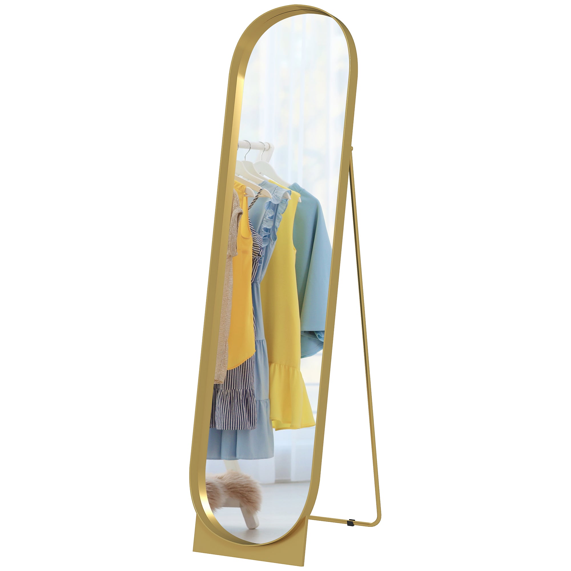 Full Length Floor Mirror 40x150 cm, Modern Vertical Mirror with Metal Frame and Shatterproof Film, Freestanding or Wall-Mounted, for Bedroom and Entryway, Gold