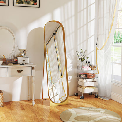 Full Length Floor Mirror 40x150 cm, Modern Vertical Mirror with Metal Frame and Shatterproof Film, Freestanding or Wall-Mounted, for Bedroom and Entryway, Gold