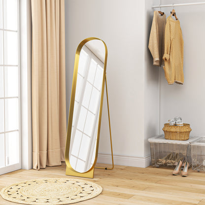 Full Length Floor Mirror 40x150 cm, Modern Vertical Mirror with Metal Frame and Shatterproof Film, Freestanding or Wall-Mounted, for Bedroom and Entryway, Gold