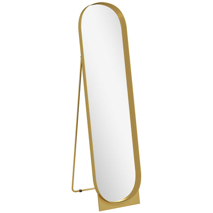 Full Length Floor Mirror 40x150 cm, Modern Vertical Mirror with Metal Frame and Shatterproof Film, Freestanding or Wall-Mounted, for Bedroom and Entryway, Gold