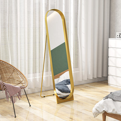 Full Length Floor Mirror 40x150 cm, Modern Vertical Mirror with Metal Frame and Shatterproof Film, Freestanding or Wall-Mounted, for Bedroom and Entryway, Gold