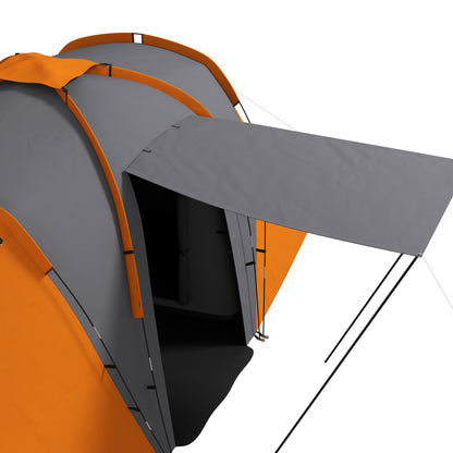 Tunnel Tent for 4–6 People — 2 Bedrooms + Living Area, 2000 mm Waterproof, Gray & Orange