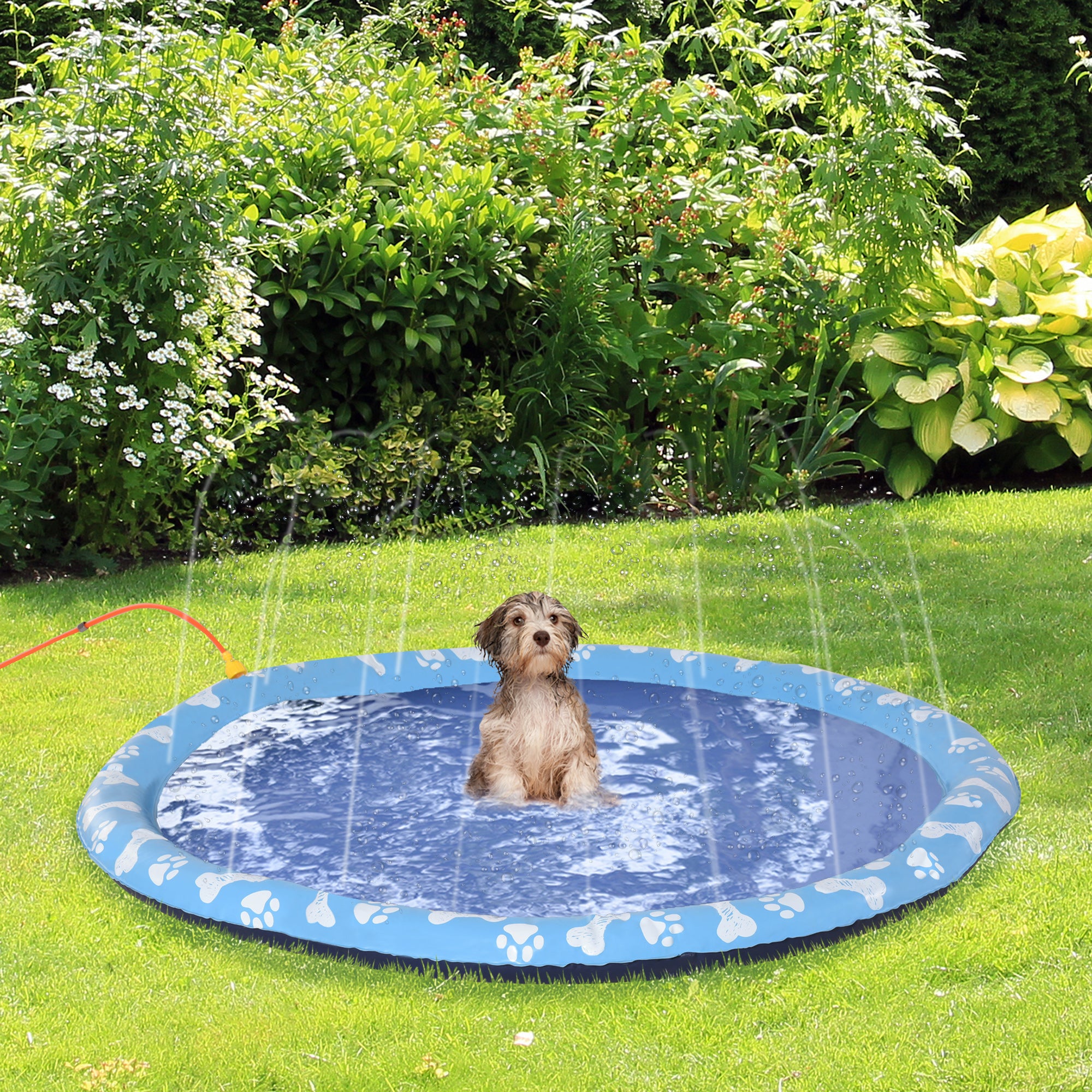 150 cm Sprinkler Mat Dog Inflatable Splash Pad Non-Slip Water Play Mat Water Mat Play Mat Splash Pool Water Sprinkler Dog Pool for Pets Summer Garden