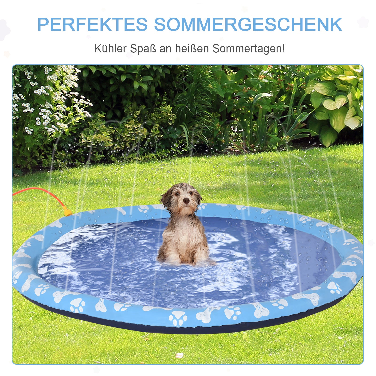 150 cm Sprinkler Mat Dog Inflatable Splash Pad Non-Slip Water Play Mat Water Mat Play Mat Splash Pool Water Sprinkler Dog Pool for Pets Summer Garden