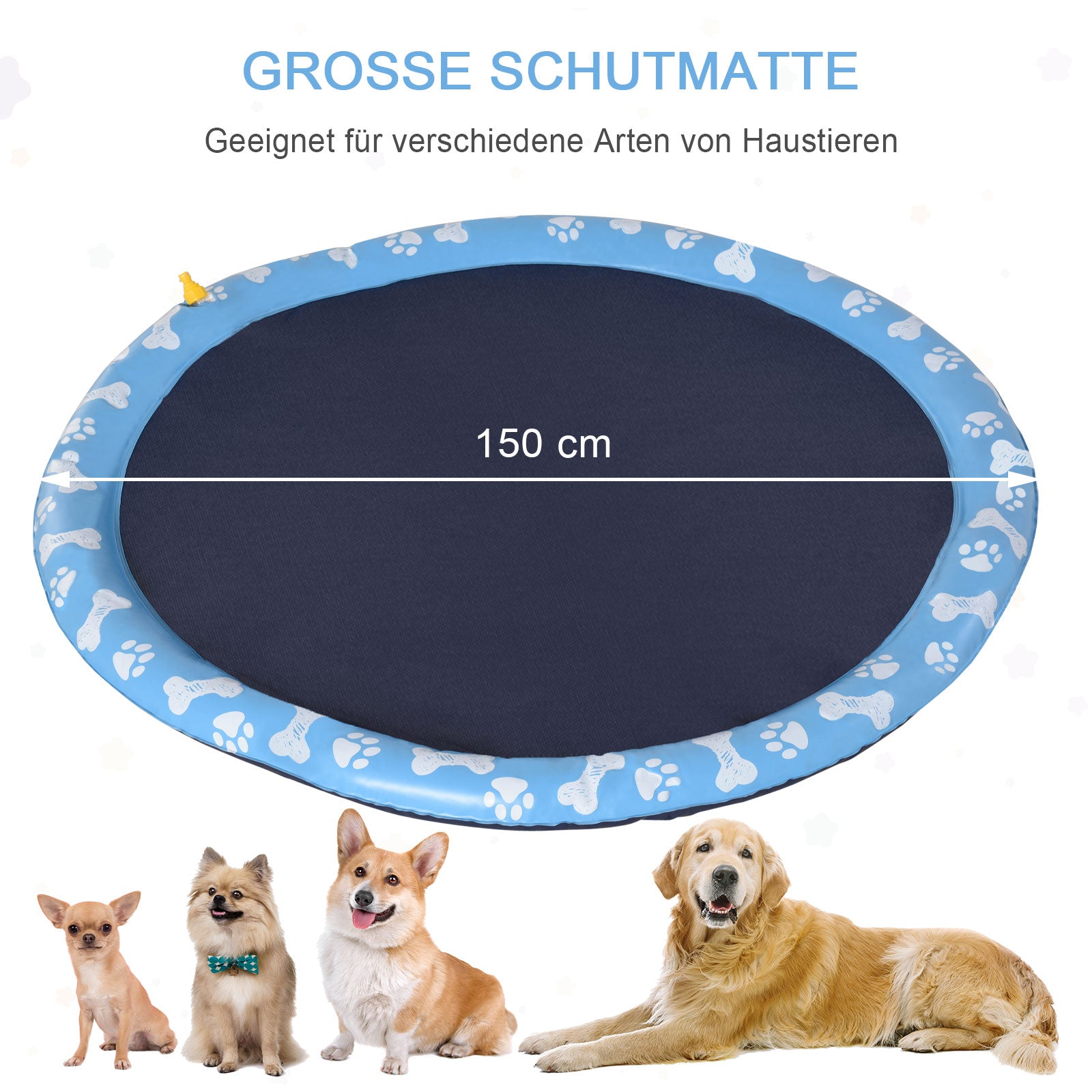 150 cm Sprinkler Mat Dog Inflatable Splash Pad Non-Slip Water Play Mat Water Mat Play Mat Splash Pool Water Sprinkler Dog Pool for Pets Summer Garden