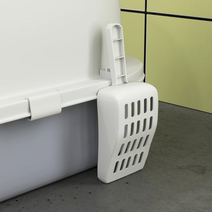 Covered Cat Litter Box Enclosed Cat Litter Pan with Removable Lid Removable Tray Carbon Filter Scoop and Top Handle 40.5x52x39 cm White and Gray
