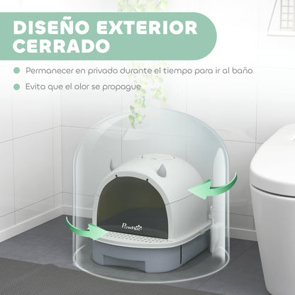 Covered Cat Litter Box Enclosed Cat Litter Pan with Removable Lid Removable Tray Carbon Filter Scoop and Top Handle 40.5x52x39 cm White and Gray