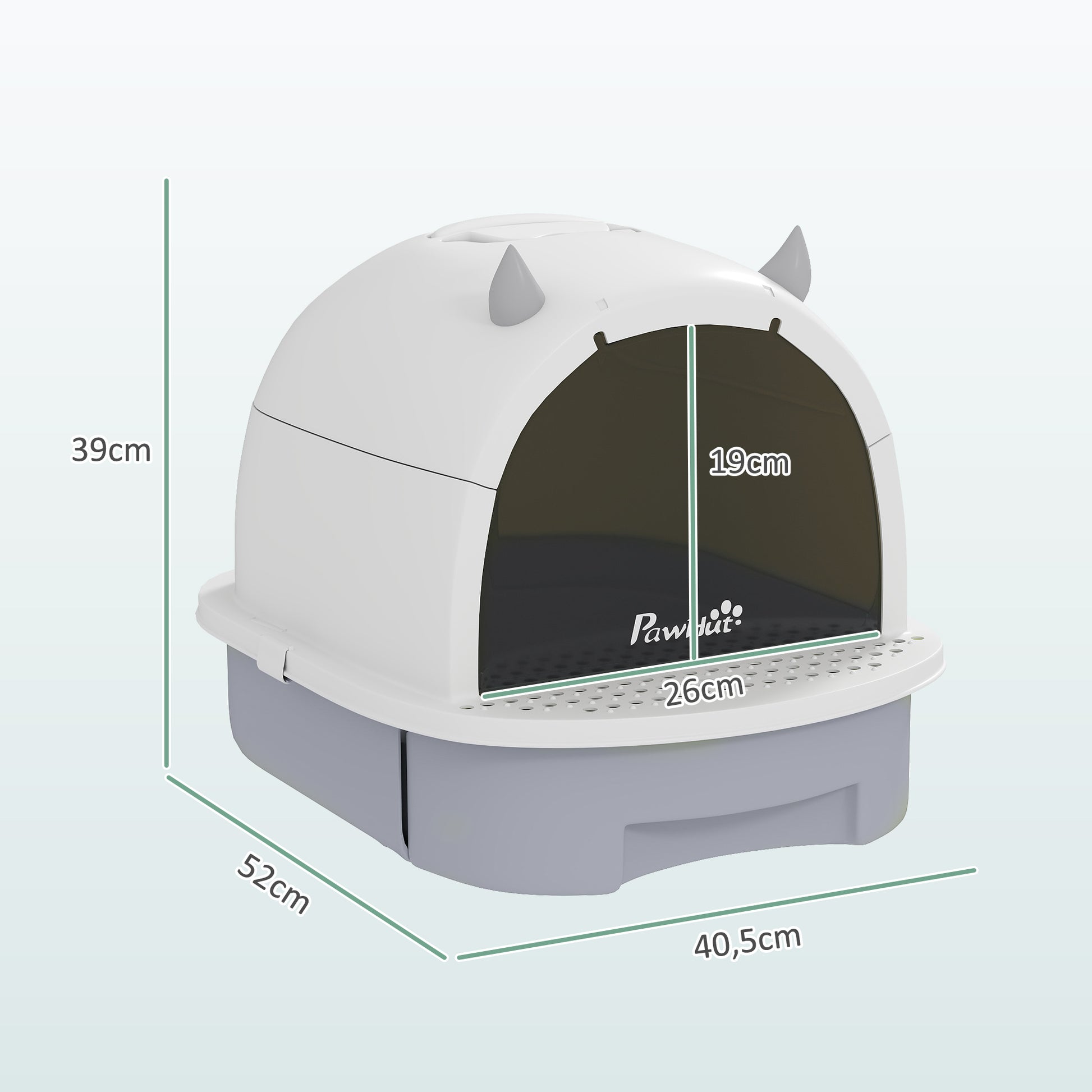 Covered Cat Litter Box Enclosed Cat Litter Pan with Removable Lid Removable Tray Carbon Filter Scoop and Top Handle 40.5x52x39 cm White and Gray
