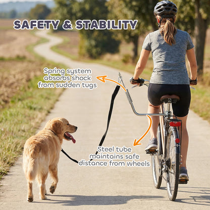 Bike Leash for Dogs with Shock Absorber, Adjustable Lead & Quick-Release — Silver/Black