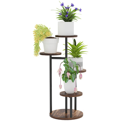 5-Tier Plant Stand Wooden and Steel Plant Holder with 5 Round Shelves Flower Pot Stand for Indoor and Outdoor 43x43x70 cm Charred