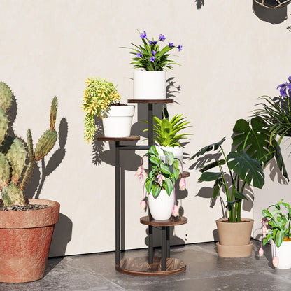 5-Tier Plant Stand Wooden and Steel Plant Holder with 5 Round Shelves Flower Pot Stand for Indoor and Outdoor 43x43x70 cm Charred
