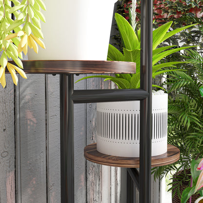 5-Tier Plant Stand Wooden and Steel Plant Holder with 5 Round Shelves Flower Pot Stand for Indoor and Outdoor 43x43x70 cm Charred