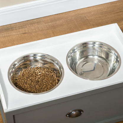 Dog Bowl, 2 x 2L Feeding Bowl, Elevated Food Bowl with Drawer, Stainless Steel Bowl, Feeding Station for Large Dogs, Gray