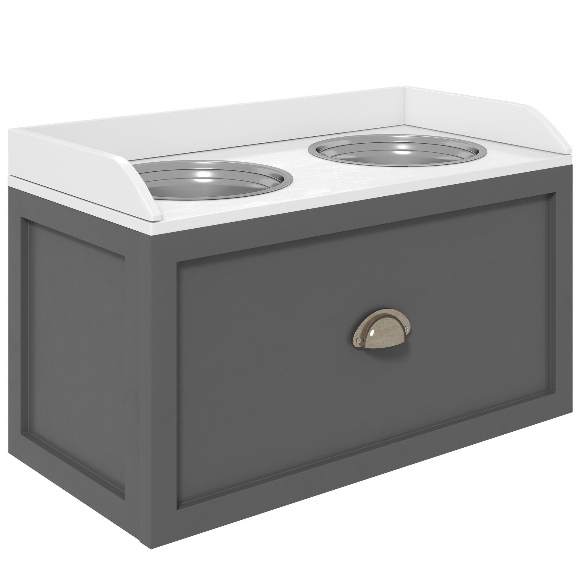 Dog Bowl, 2 x 2L Feeding Bowl, Elevated Food Bowl with Drawer, Stainless Steel Bowl, Feeding Station for Large Dogs, Gray