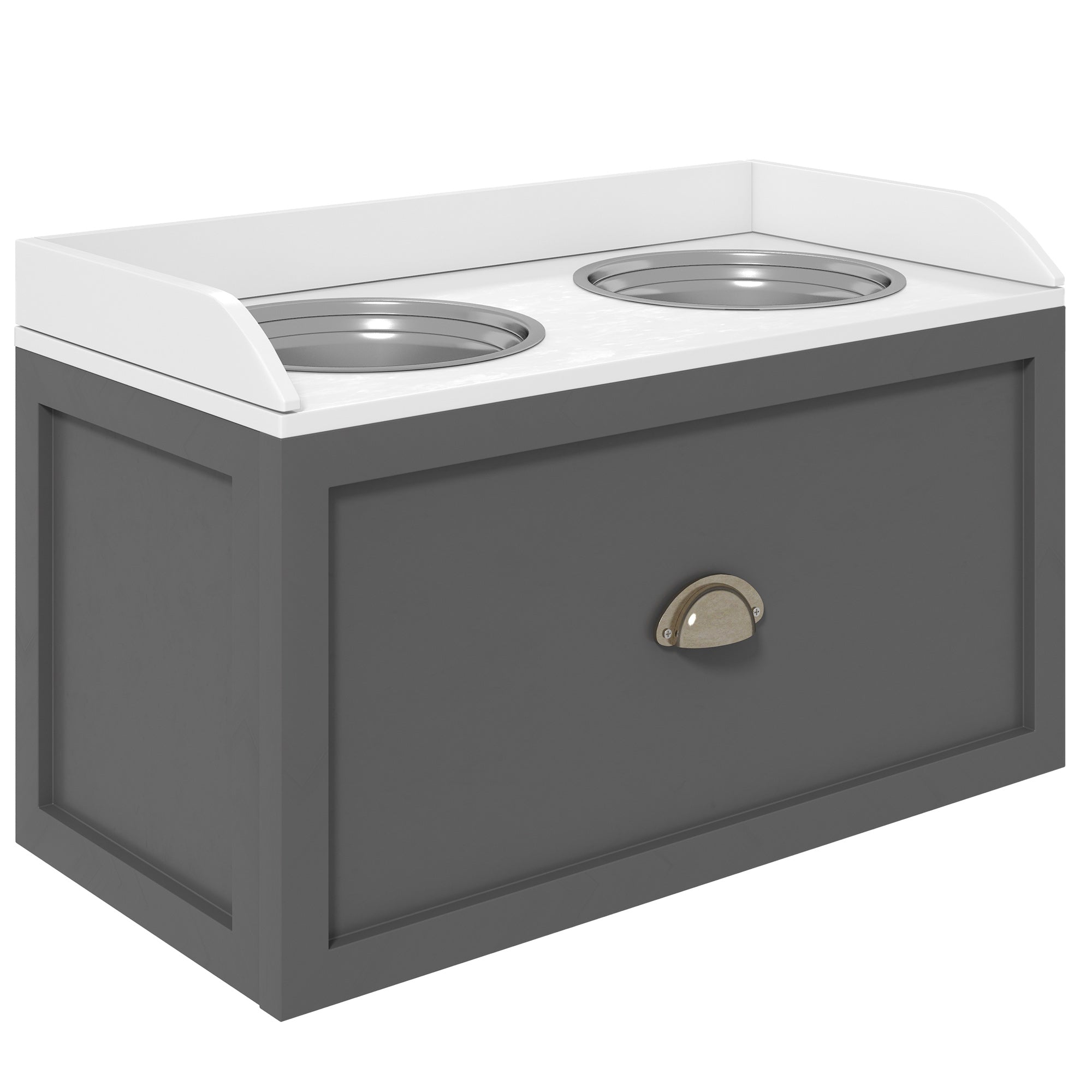 Dog Bowl, 2 x 2L Feeding Bowl, Elevated Food Bowl with Drawer, Stainless Steel Bowl, Feeding Station for Large Dogs, Gray