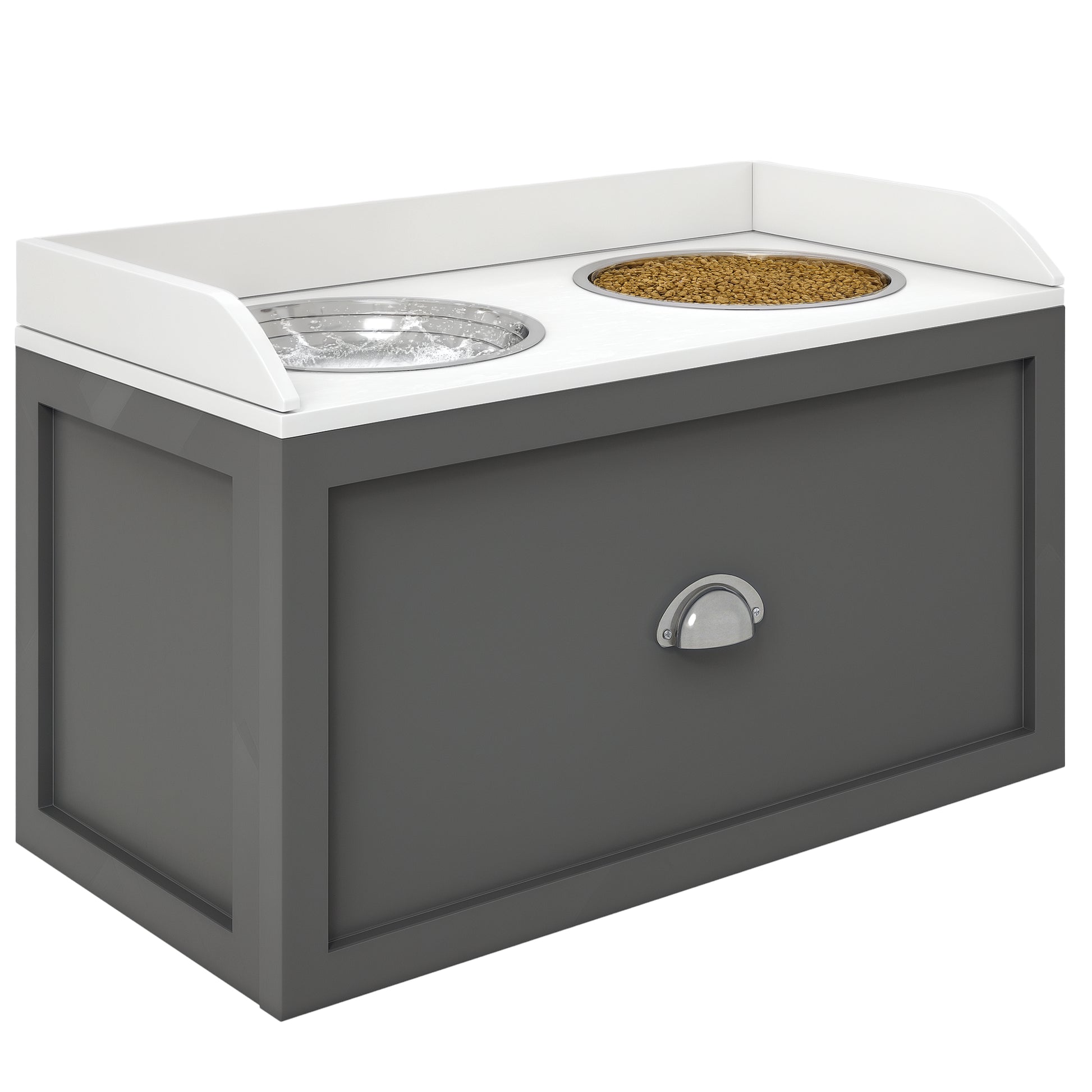Dog Bowl, 2 x 2L Feeding Bowl, Elevated Food Bowl with Drawer, Stainless Steel Bowl, Feeding Station for Large Dogs, Gray