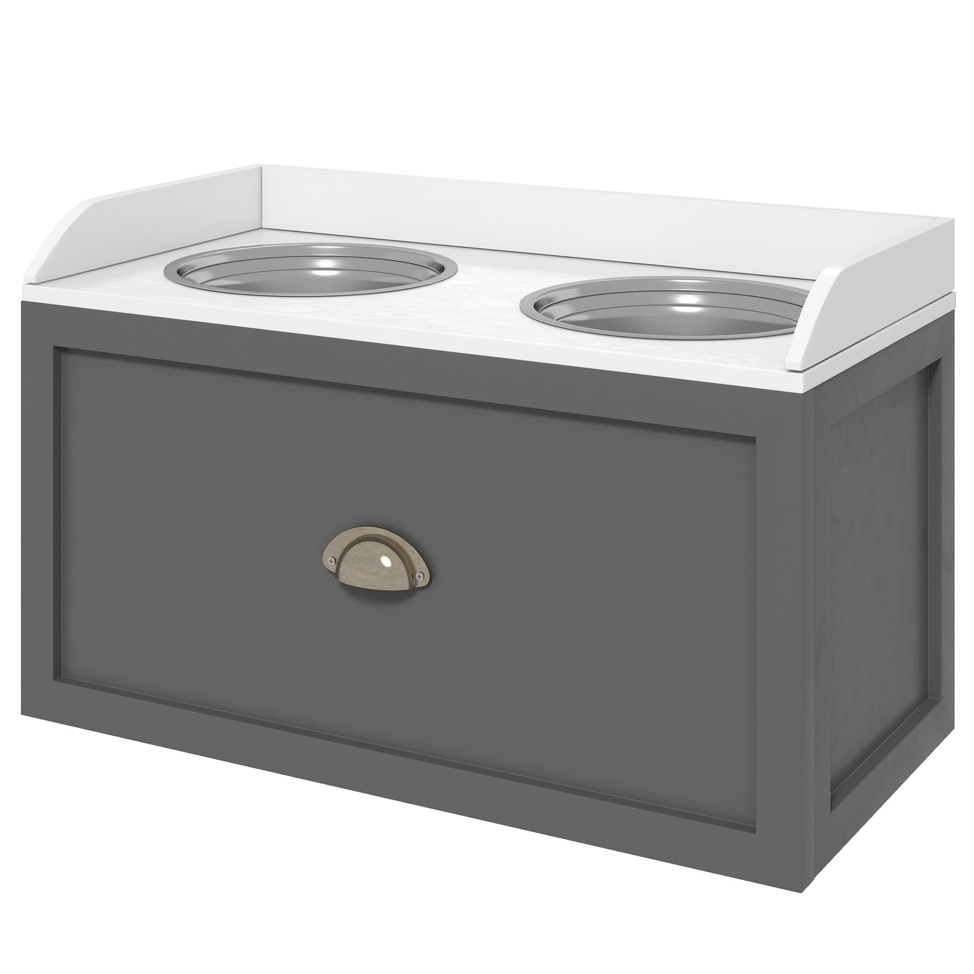 Dog Bowl, 2 x 2L Feeding Bowl, Elevated Food Bowl with Drawer, Stainless Steel Bowl, Feeding Station for Large Dogs, Gray