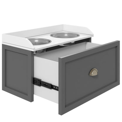 Dog Bowl, 2 x 2L Feeding Bowl, Elevated Food Bowl with Drawer, Stainless Steel Bowl, Feeding Station for Large Dogs, Gray