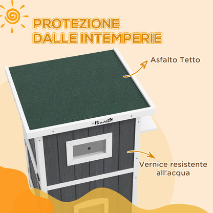 Waterproof Wooden 2-Story Cat House with Fun Entrances, Outdoor Animal Shelter with Openable Roof, 60x60x90.5cm