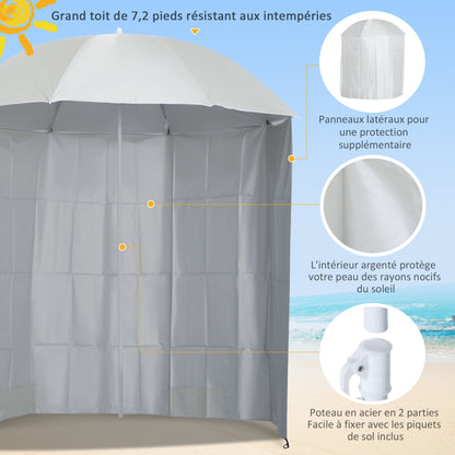Beach Umbrella Ø 2.2 x 2.2m UV Protection Carry Bag, Stakes, and Weights Integrated Cream