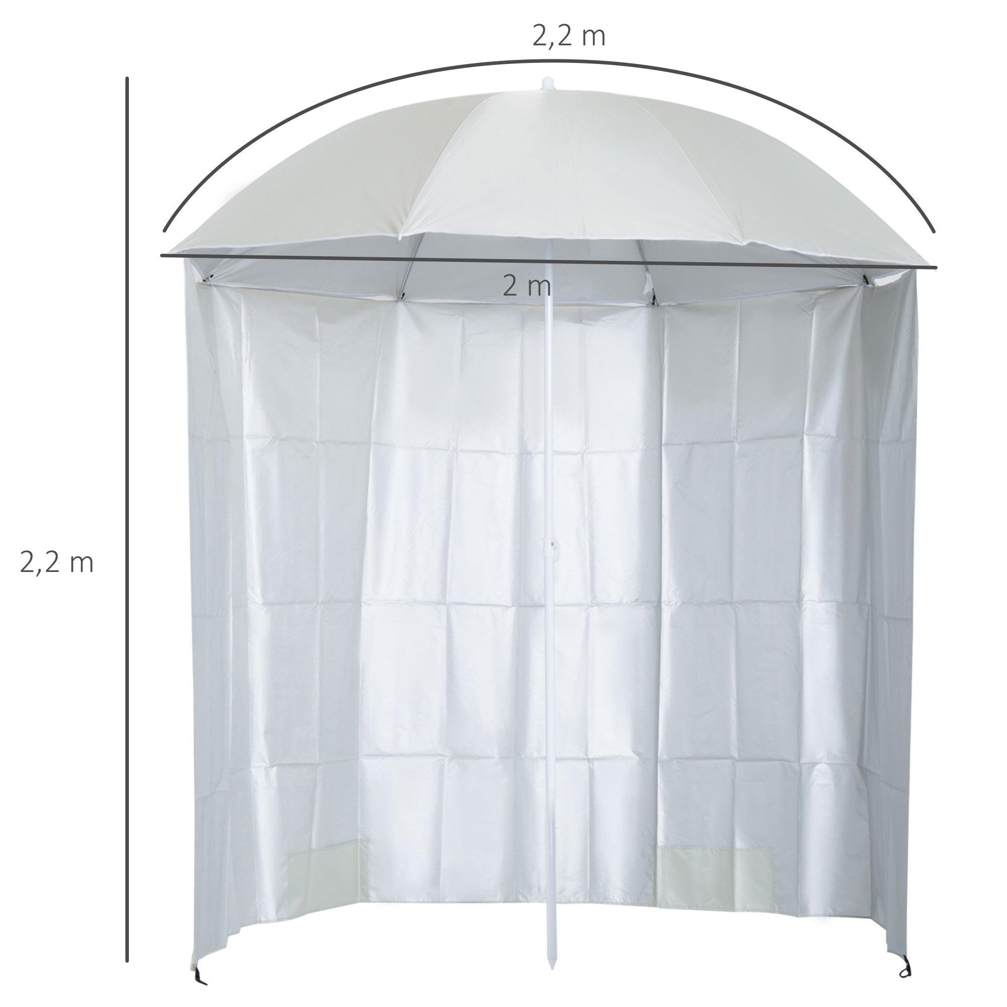 Beach Umbrella Ø 2.2 x 2.2m UV Protection Carry Bag, Stakes, and Weights Integrated Cream