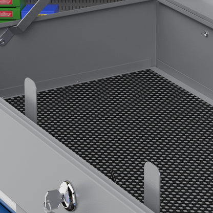 Metal Toolbox with 6 Drawers and 1 Upper Tray, Lockable with 2 Provided Keys, 2 Handles, Blue